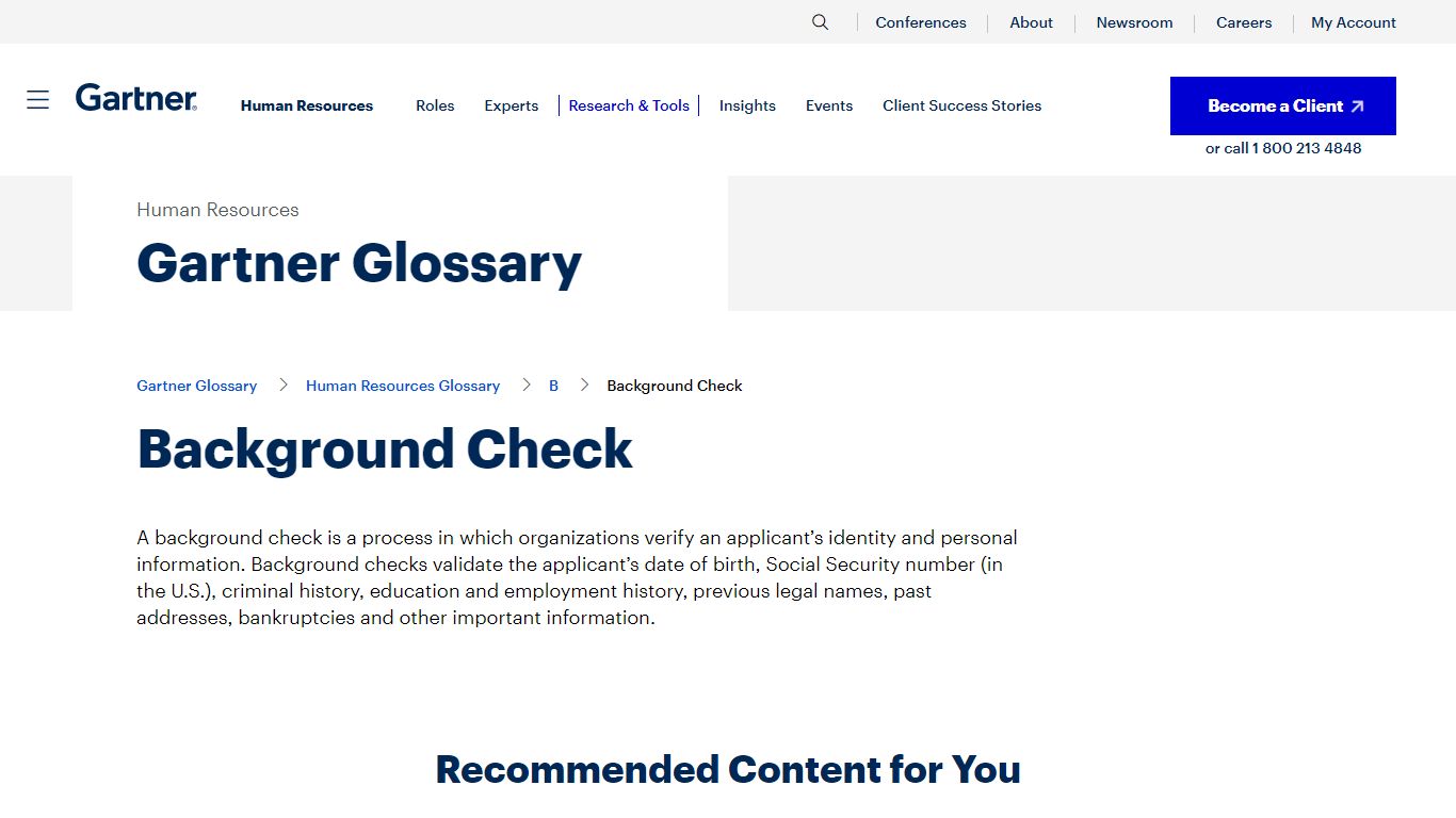 Definition of Background Check - Gartner Human Resources Glossary